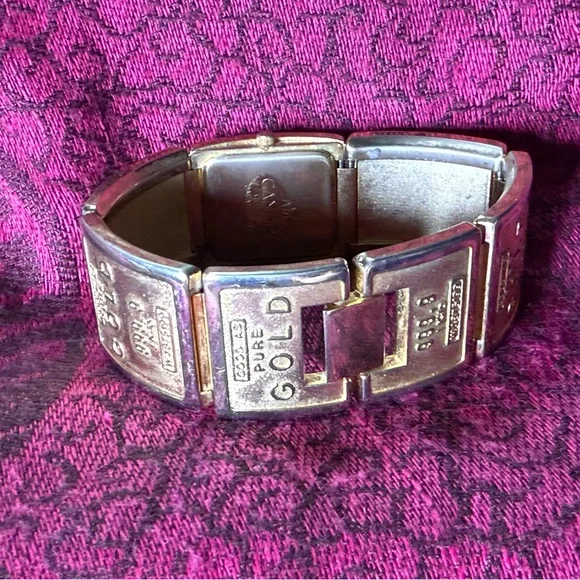 Gold Bullion Bar Novelty Watch Vintage Cannes Quartz New Battery Gold Tone - Picture 8 of 15